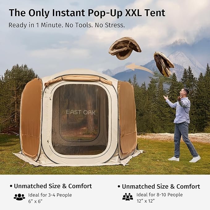 EAST OAK Pop Up Canopy Tent with Mesh Walls | Outdoor Screen House with 4/6 Sunshades | Waterproof Gazebo with Carry Bag | Portable Shelter for Camping, Patio, and Beach | Beige
