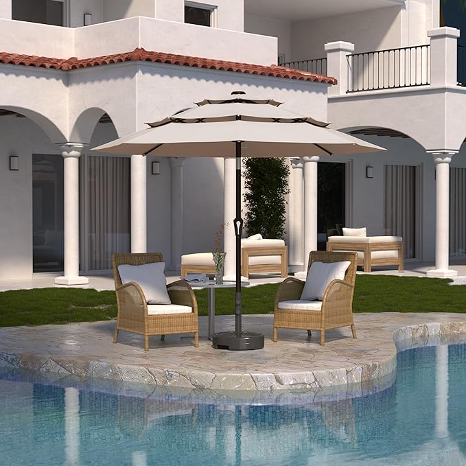 Kingdura 10ft 3-Tier Patio Umbrella, Outdoor Table Umbrella with Easy Crank & Tilt, 8 Reinforced Ribs, UV Protection for Deck, Pool, Market, Backyard (Beige)