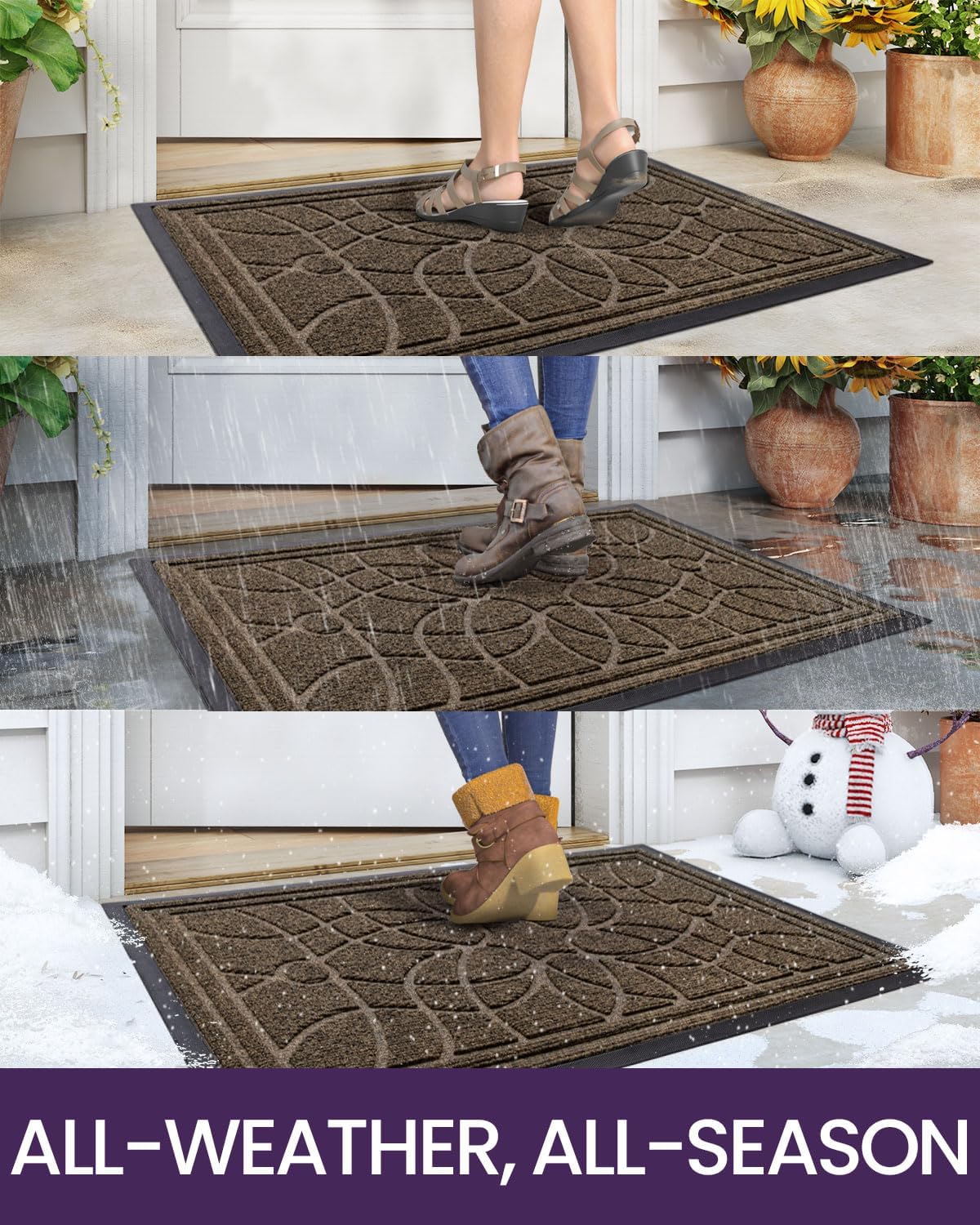 DEXI Front Door Mat Outside Entrance, Heavy Duty Non Slip Low Profile Doormat for Entryway, Trap Dirt and Moisture Welcome Mats, Easy Clean, Patio, Garage, 3x2, Brown
