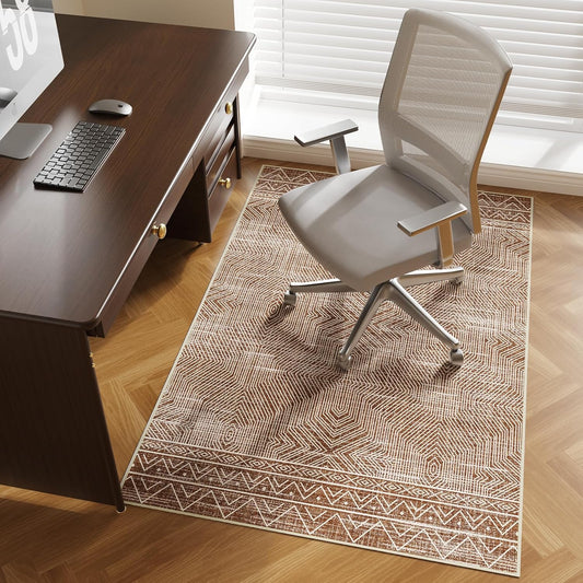 Office Chair Mat for Hardwood & Tile Floor, 40" x 55" Desk Chair Mat for Rolling Chairs, Anti-Slip Under Desk Rug Floor Protector for Home Office, Washable Area Rug for Living Room, Brown