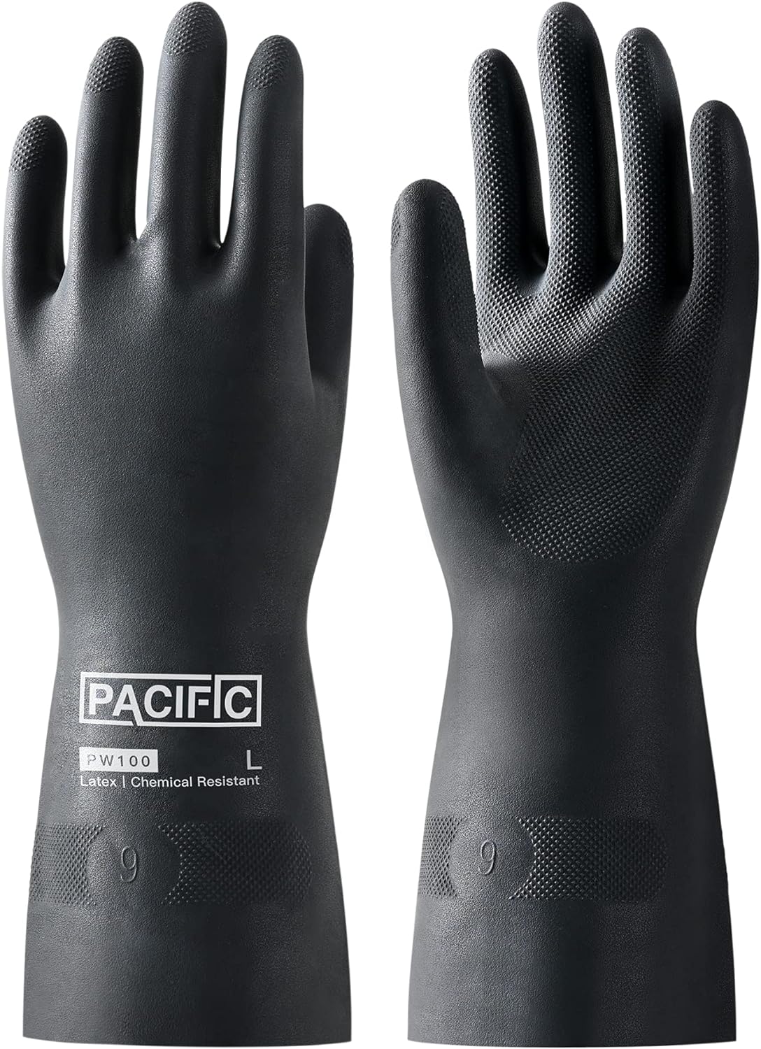 PACIFIC PPE Chemical Resistant Gloves, Heavy Duty Industrial Rubber Gloves, Resist Acid, Alkali and Oil, 12.6", Large