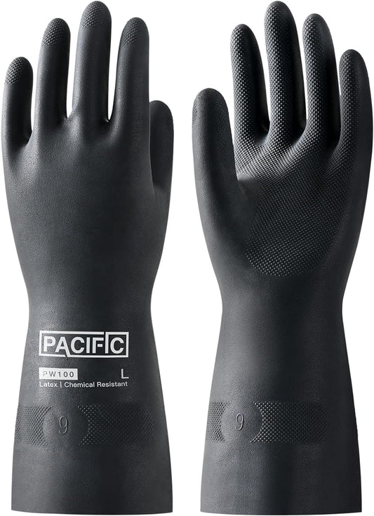 PACIFIC PPE Chemical Resistant Gloves, Heavy Duty Industrial Rubber Gloves, Resist Acid, Alkali and Oil, 12.6", Large