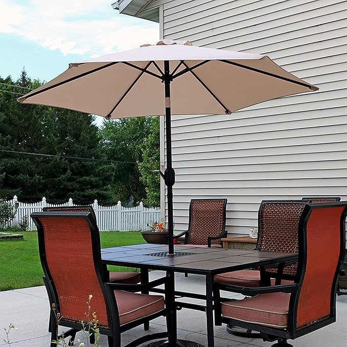 Sunnydaze Outdoor Patio Umbrella - Polyester Table Market Umbrella with Push-Button Tilt and Crank - 6 Sturdy Ribs - Beige - 7.5ft