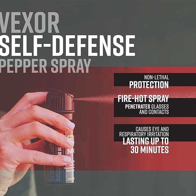 Vexor Pepper Spray Full Axis with Belt Clip for Self Defense — Maximum Police Strength, 20-Foot Range, Full Axis Capability, Flip Top Safety for Quick and Accurate Aim, Protection