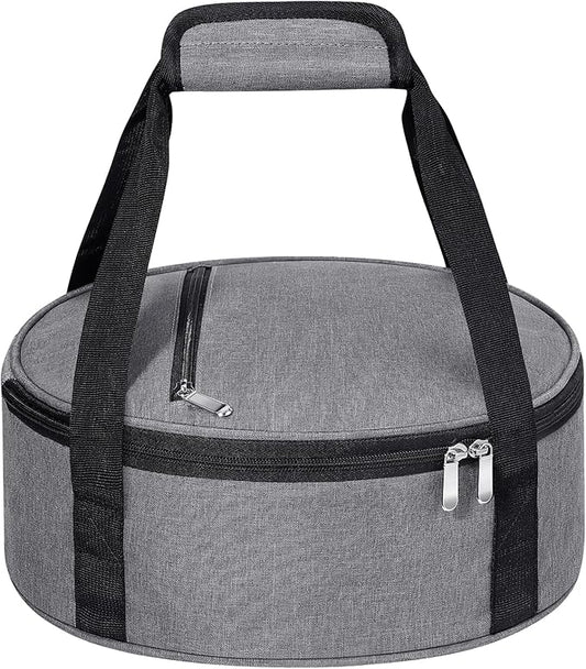 Round Insulated Casserole Carrier, Pie Carrier Bag, Portable Casserole Carrier for Hot or Cold Food Lunch Tote, Lunch Bag for Parties Picnic, Fits 12.5" Baking Dish, Grey