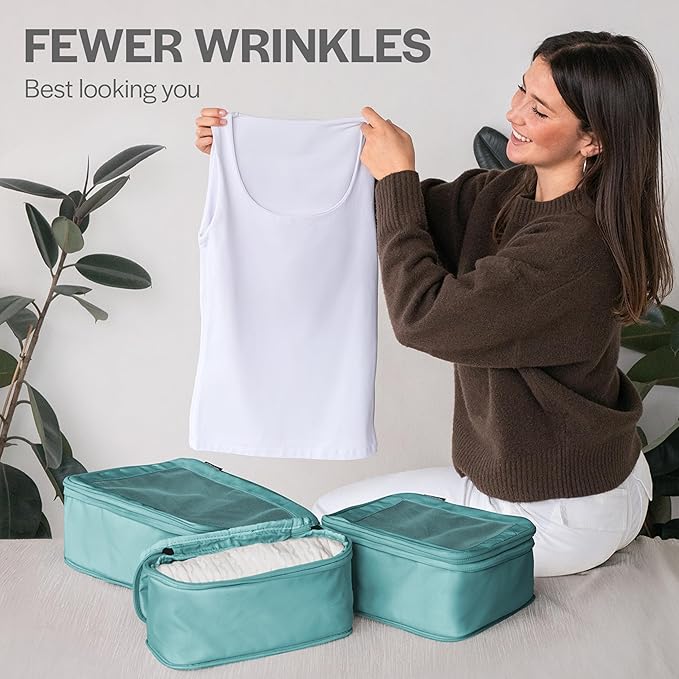 Compression Packing Cubes for Travel - Luggage Organizer Bags - Double Zipper Packing Cubes for Suitcases (4-Pack, Teal)
