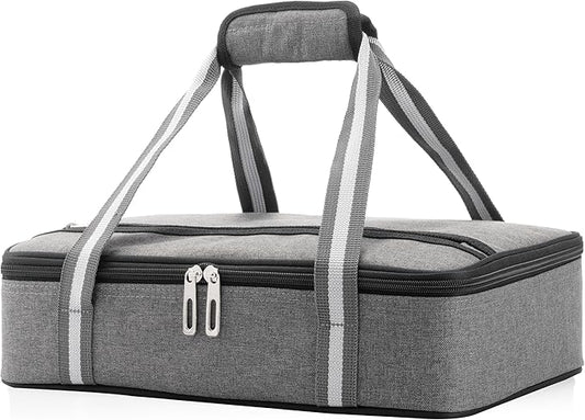 Stack Store Plus More Gray Insulated Casserole Carrier for Hot or Cold Food, Lasagna Holder for Picnic, Potluck, Cookout – Fits 9”x13” or 11”x15” Baking Dish – Thermal Tote