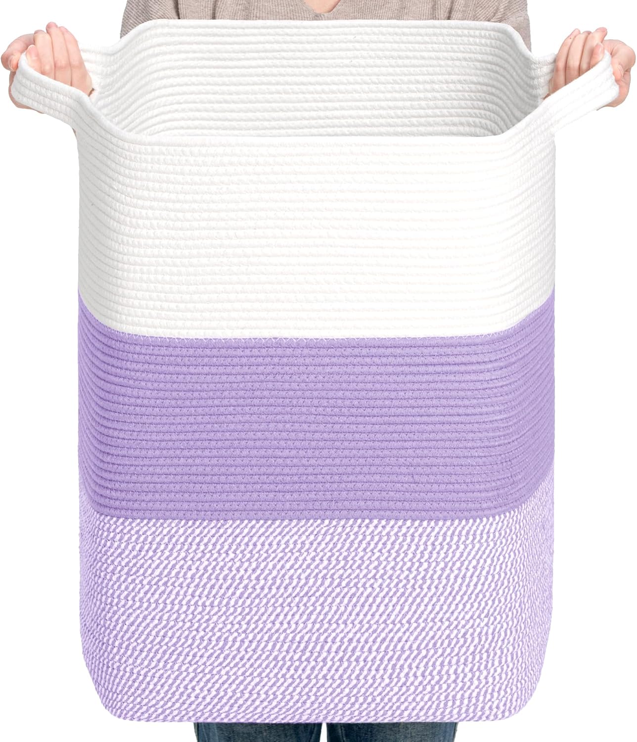 CLHMILY&Z 75L Laundry Basket Rectangular Lavender Rope - 16x13x22 Inches - Dirty Clothes and Soft Storage Bin for Blankets, Toys, and Nursery Essentials