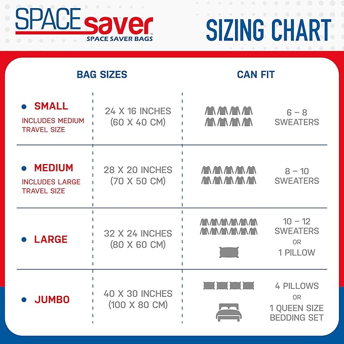 Spacesaver 3 Pack Jumbo Vacuum Storage Bags - 40" x 30 Heavy Duty Blanket Storage Bag with Pump - Space Saver for Clothes, Comforters, and Bedding - Compression Bags to Store Blankets for Travel