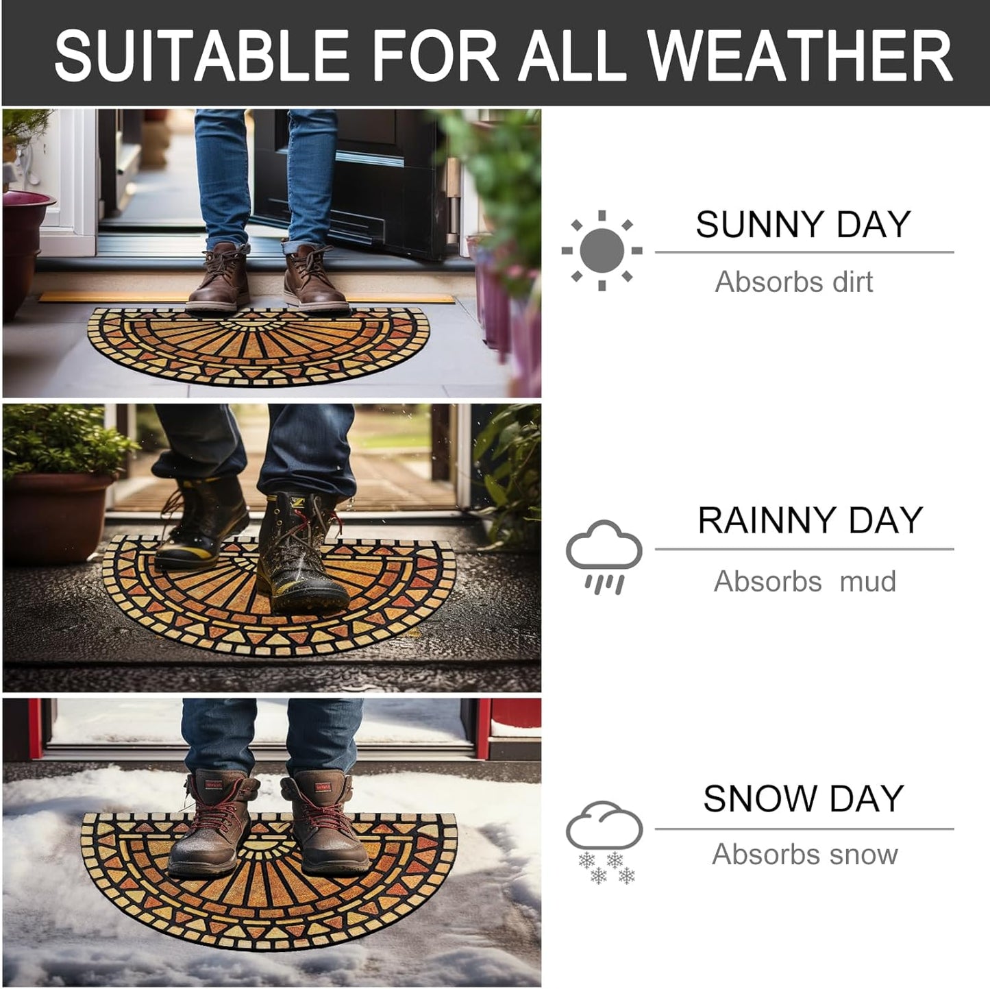 CHICHIC Welcome Door Mat 18 x 30 Inch Front Doormat Outdoors for Home Entrance Outdoors Mat for Outside Entry Way Doormat Entry Rugs, Heavy Duty Non Slip Rubber Back Low Profile, Semicircle