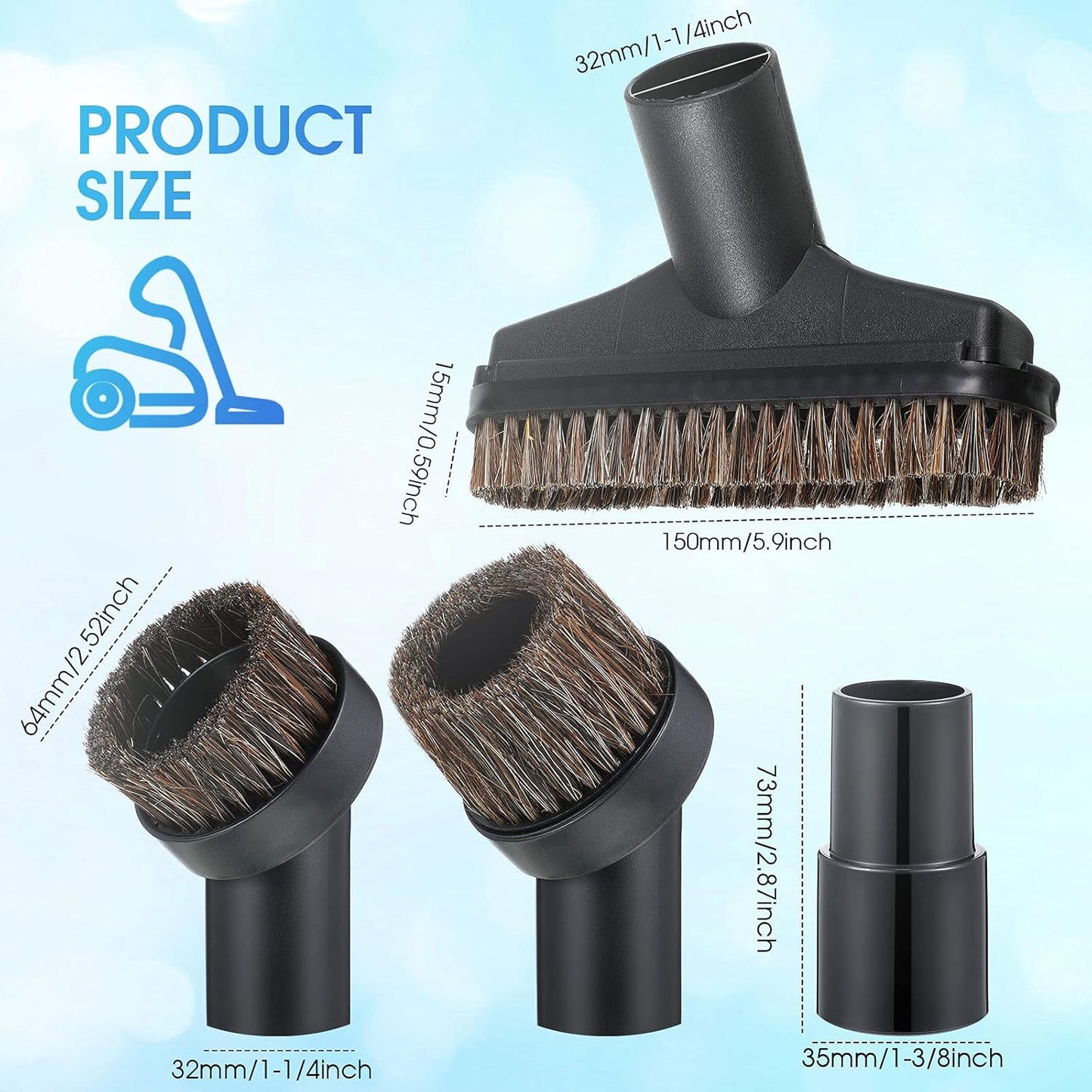 6 Pcs Vacuum Attachments Accessories VAC Attachments 1.25'' 25mm and 36mm Shop Round Dust Brush Vacuum Hose 5.9 Inch Floor Attachment Brush Replacement with 1-1/4 to 1-3/8 Inch Adapter(Classic Style)