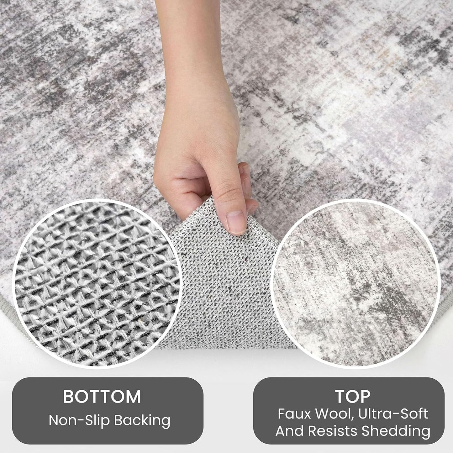 IOHOUZE Abstract Runner Rug 2x8 Ft Washable Runners for Hallways, Non Slip Kitchen Runner Printed Faux Wool Entryway Runner Indoor, Modern Abstract Floor Carpet for Hall Kitchen Bedroom, Grey Beige