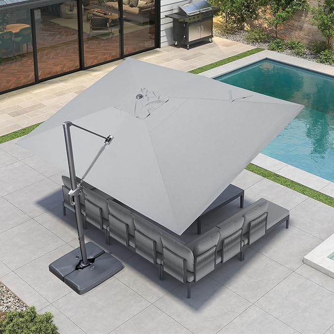 PURPLE LEAF 10' X 13' Patio Umbrella Large Rectangle Outdoor Aluminum Cantilever Umbrella with 3-Year Fade Resistance Recycled Fabric and 360-degree Rotation for Deck Pool Garden, Pebble Grey