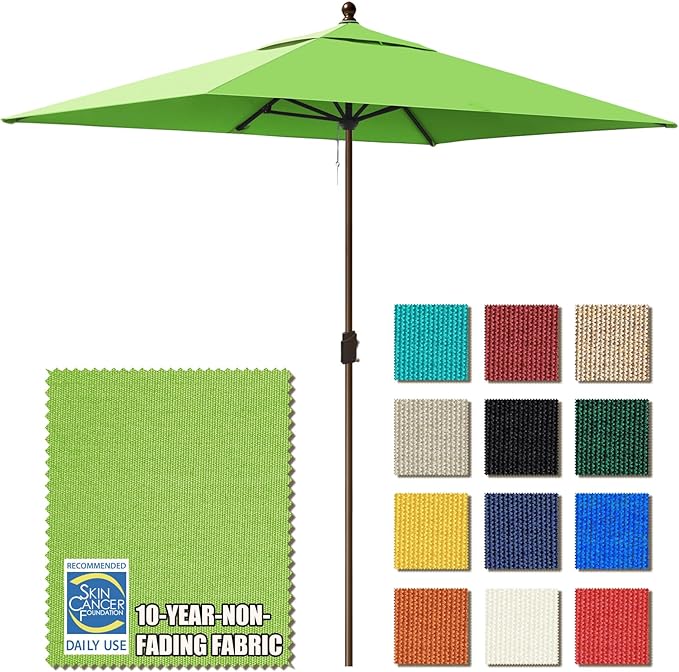 EliteShade USA 10-Year-Non-Fading 6.5x10Ft Rectangular Market Umbrella Patio Umbrella Outdoor Table Umbrella with Ventilation, Macaw Green