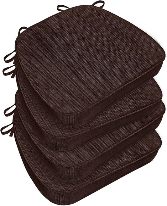 Chair Cushions for Dining Chairs, Indoor Chair Cushions with Ties，Waterproof Chair Pads Set of 4, Brown, 17x16x2.5 Inch