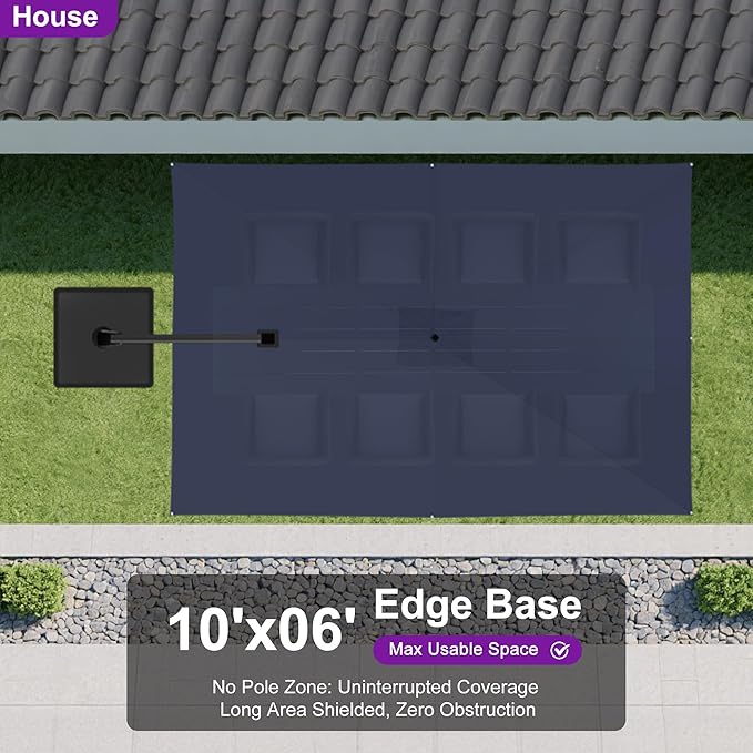 PURPLE LEAF 10' X 6.5' Left-right Tilting Outdoor Patio Umbrella Swivel Offset Cantilever Heavy Duty Rectangle Aluminum Umbrella with UV Resistant for Deck Pool Patio Backyard, Ocean Slate