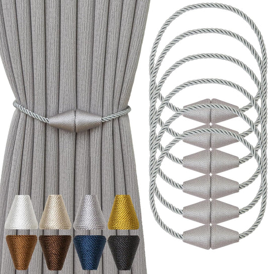 Magnetic Curtain Tiebacks 6 Pack Outdoor Rope Curtain Tie Backs Decorative Window Treatment Holdbacks for Home Decorative Curtain, Grey