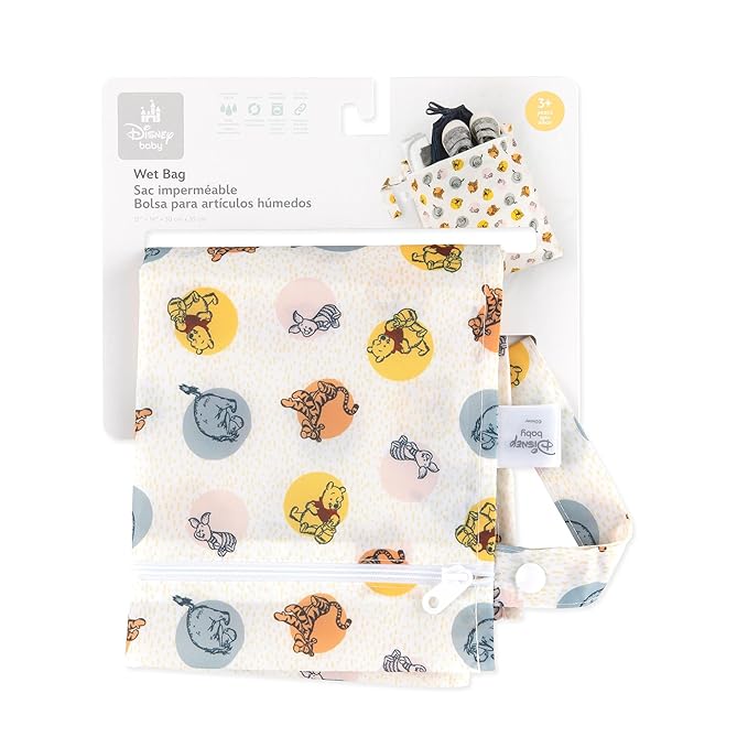 Bumkins Disney Waterproof Wet Bag for Baby, Travel, Swim Suit, Cloth Diapers, Pump Parts, Pool, Gym Clothes, Toiletry, Strap to Stroller, Daycare, Zip Reusable Bag, Packing Pouch, Winnie the Pooh