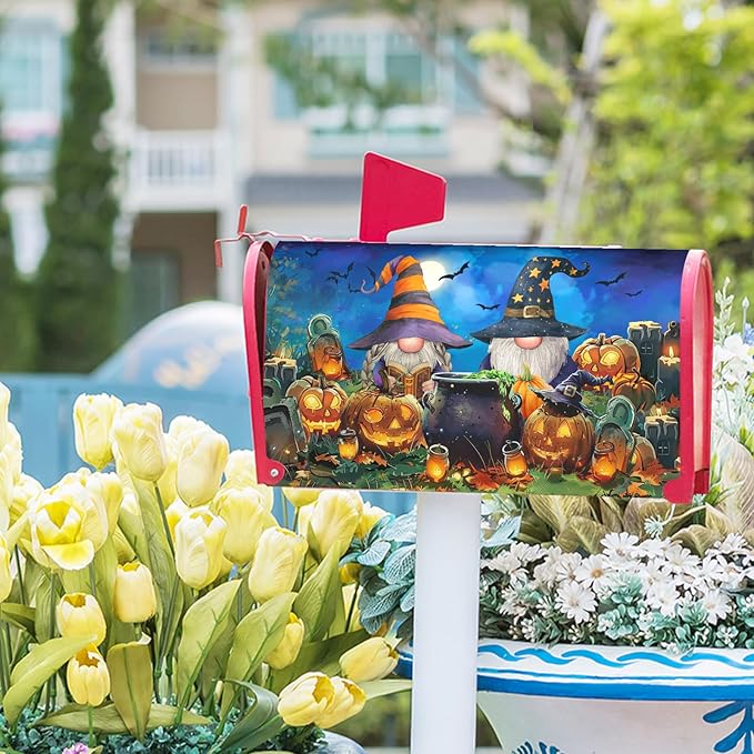 Halloween Gnomes Mailbox Covers Magnetic Large Size Humor Spooky Pumpkins Waterproof Mail Box Cover Autumn Halloween Happy Holiday Letter Post Wraps for Home Garden Yard Outdoor 25.5x21 Inch