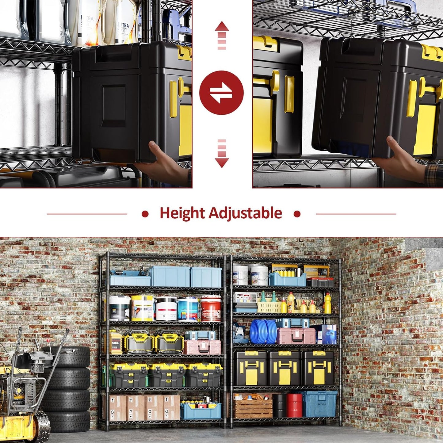 IZEUK 6-Tier Heavy Duty Metal Wire Shelving Unit, Adjustable Storage Rack Organizer for Garage, Kitchen, Office, Basement, Warehouse (Black, 17.7" D x 47.2" W x 82.7" H)