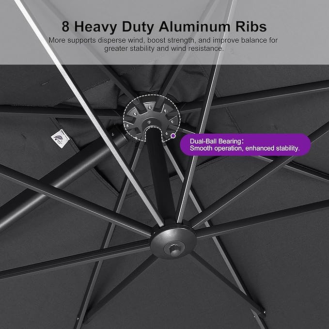 PURPLE LEAF 10' X 13' Patio Umbrella Large Rectangle Outdoor Aluminum Cantilever Umbrella with 3-Year Fade Resistance Recycled Fabric and 360-degree Rotation for Deck Pool Garden, Graphite Grey
