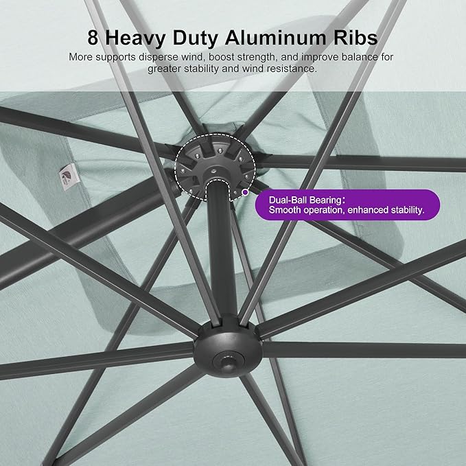 PURPLE LEAF 9' X 11.5' Rectangle Patio Umbrella Outdoor Large Aluminum Cantilever Umbrella with 3-Year Fade Resistance Recycled Fabric and 360-degree Rotation for Deck Pool Garden, Mint Green