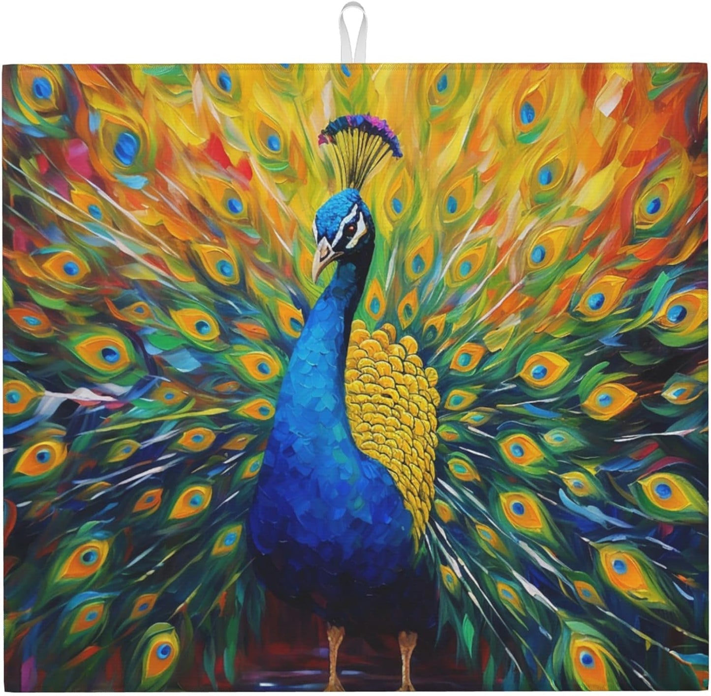 Beautiful Peacock Dish Drying Mat for Kitchen Counter Cute Dish Drainer Rack Mats 16"x18" Absorbent Reversible Drying Pad