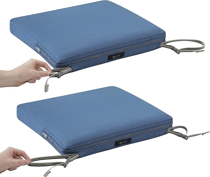 Classic Accessories Ravenna Water-Resistant 17 x 15 x 2 Inch Patio Seat Cushion, Empire Blue, Chair Seat Cushion