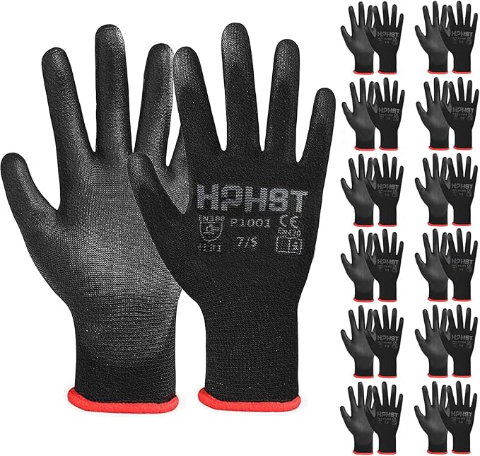 PU Coated Safety Work Gloves, 12 Pairs Work Gloves Mechanic Working Seamless Knit Glove with Polyurethane Coated Smooth