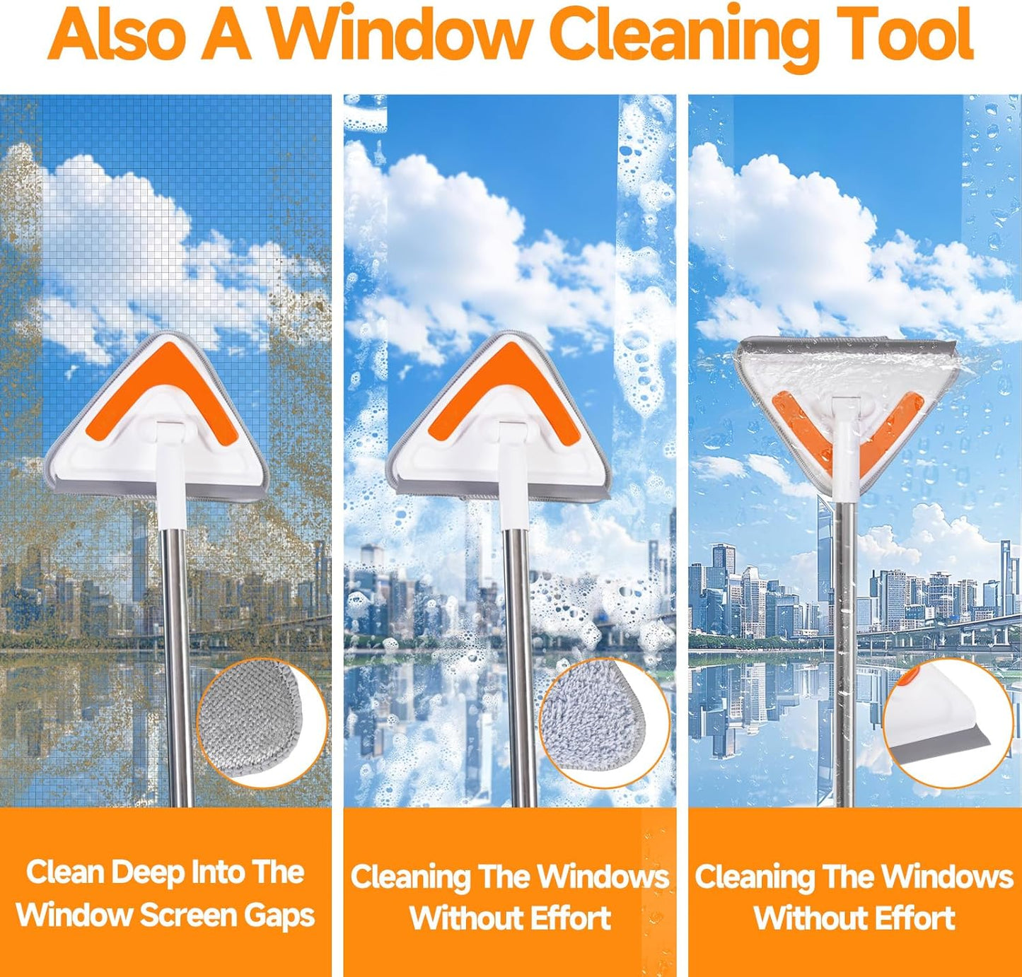 Wall Mop Cleaner with Long Handle,94” Multipurpose Wall Duster,Ceiling Mop,Window Mesh Screen Cleaner with Squeegee,Wall Cleaner Mops with 6 Replacement Pads for Painted Walls,Floor,Baseboard,Glasses