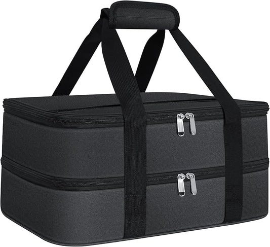 esouler Double Insulated Casserole Carrier Bag Hot & Cold Food Carrier Bag Lasagna Holder Lunch Bag for Picnics, Parties, Travel, Fits 9 x 13 Inches Casserole Dish-Black