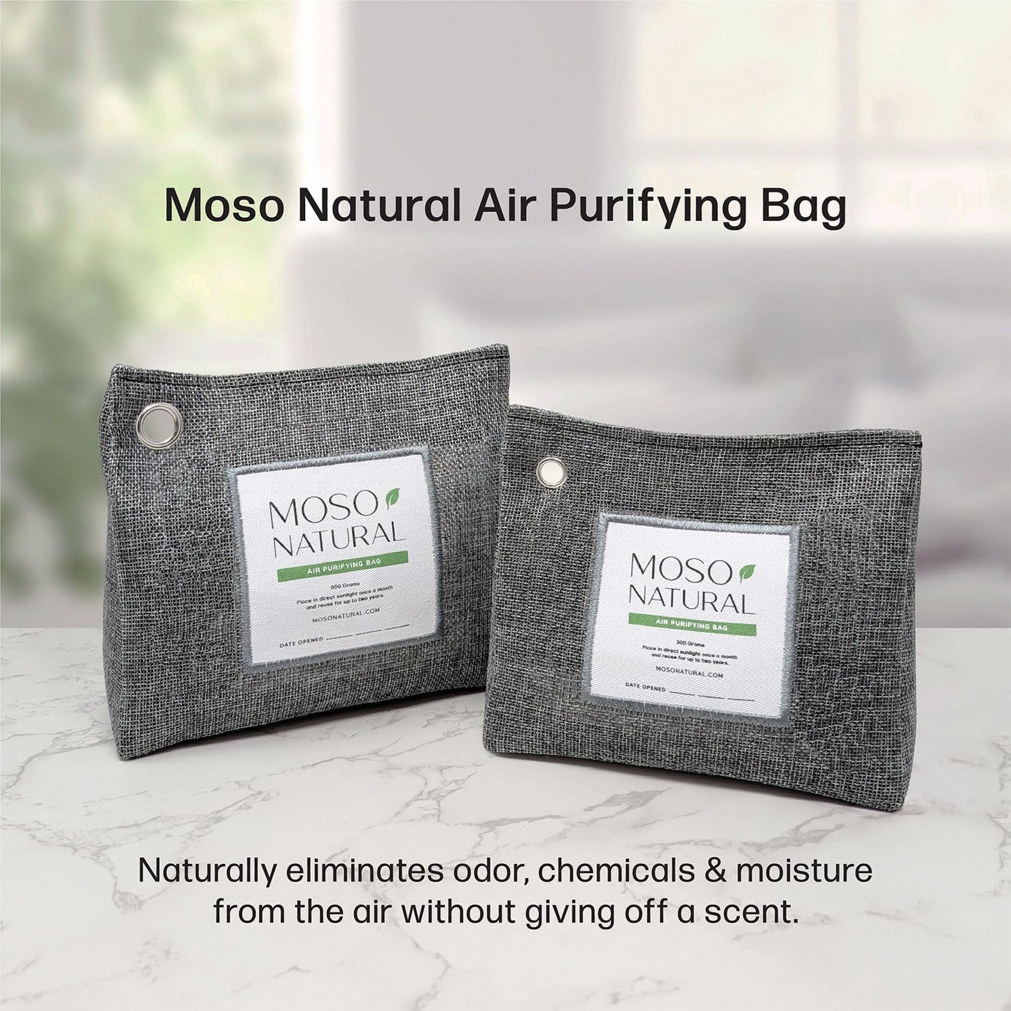 Moso Natural Air Purifying Bag 600g (21oz) Premium Bamboo Charcoal Odor Absorber | Room Deodorizer for Large Spaces, Bedroom, Kitchen, Basement | Pet Odor Eliminator for Home | Unscented (5 Pack)