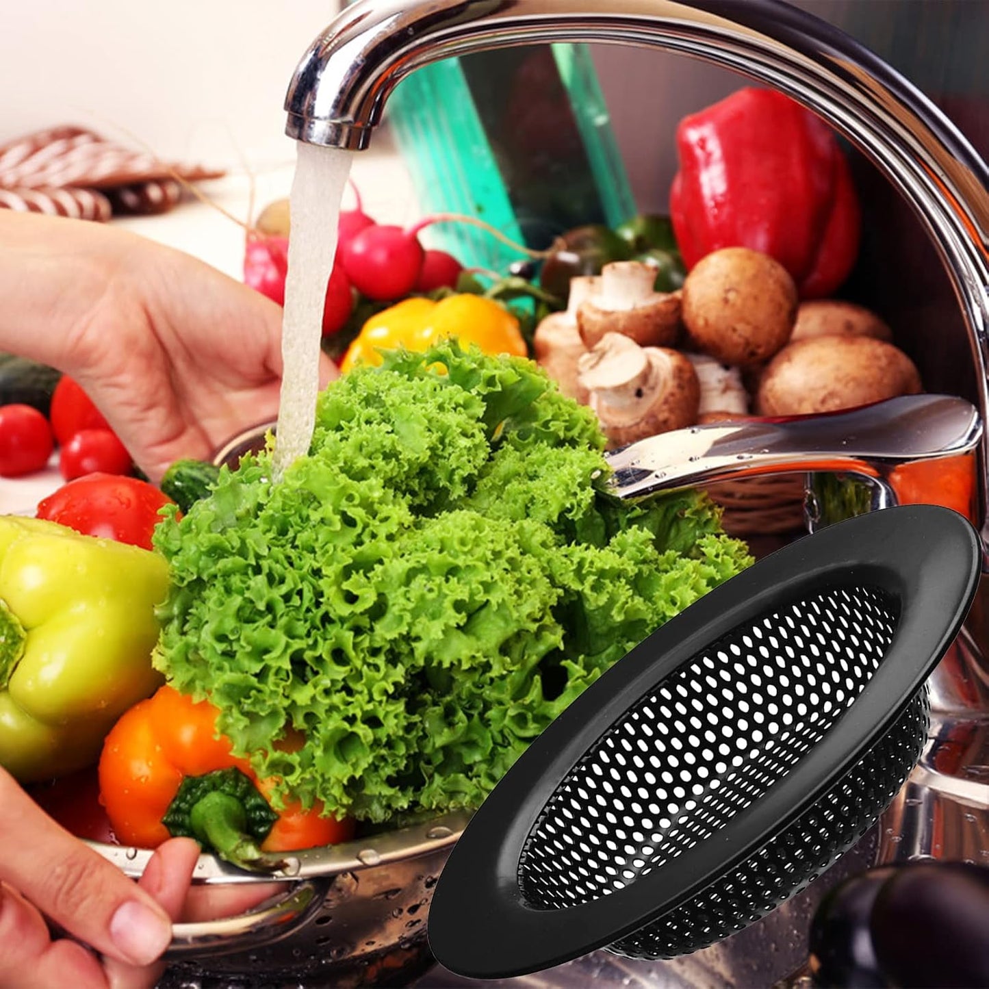 2 Pcs Black Stainless Steel Mesh Sink Drain Strainer, 2.16" Top/1.29" Kitchen Filter Trap Basket,Large Food Catch for Bathroom Bathtub Wash basin Floor drain balcony RV Drain Hole Electroplated Coatin