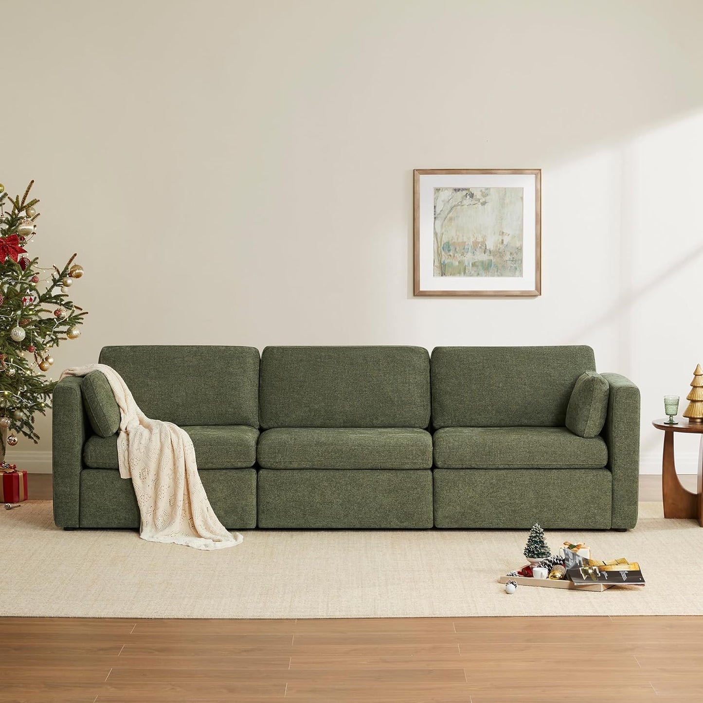 CHITA Oversized Modular Sectional Convertible Fabric Sofa Set, FSC Certified Extra Large Sectional Deep Seat Couch for Living Room, 112 inch Width,3 Seat Modern Modular Sofa, Moss Green