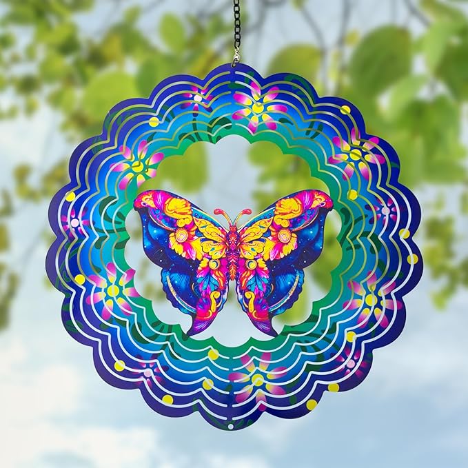 Butterfly Metal Wind Spinners - Butterfly Gifts for Women Mom Grandma Wife, Hanging Wind Spinner for Outdoor & Indoor Decorations, 12 inch for Ornament
