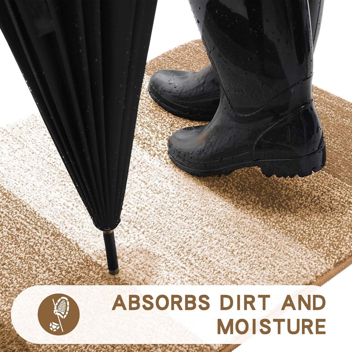 Kitinjoy Indoor Outdoor Door Mat, 48x32 Non-Slip Absorbent Dirt Trapper, Low-Profile Washable Inside Entrance Front Floor Mat, Sturdy Soft Entry Doormats for Entryway, Camel