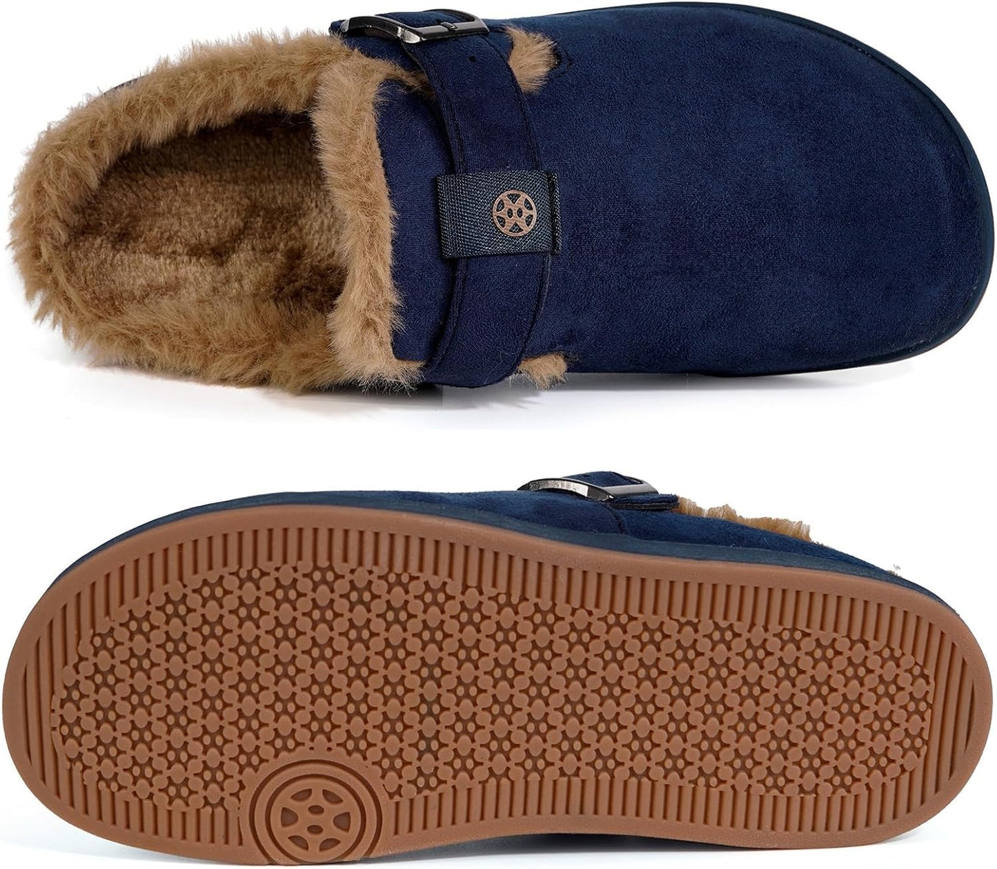 Fur Lined Clogs for Women Men Suede Winter Slippers Arch Support Slip on Mules Potato Shoes with Removable Cushion Footbed Warm Home House Shoes
