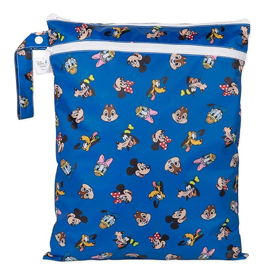 Bumkins Disney Waterproof Wet Dry Bag for Baby, Travel, Swimsuit, Cloth Diapers, Pump Parts, Pool, Beach, Gym Clothes, Toiletry, Hook to Stroller, Daycare, Zip Reusable Wetdry, Mickey and Friends Blue