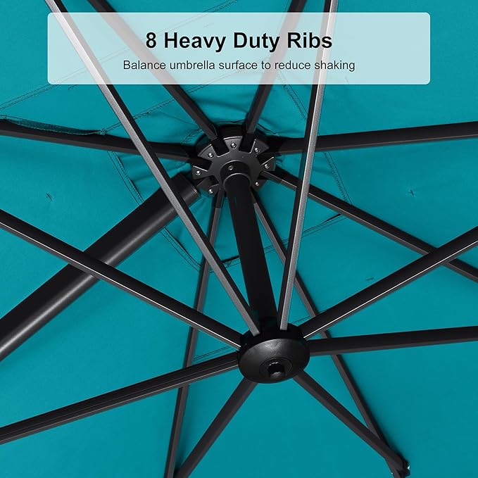 PURPLE LEAF 9' X 12' Right-left Tilt Patio Umbrella with Base Outdoor Cantilever Swivel Rectangle Umbrella Aluminum Offset Umbrella with 360-degree Rotation for Garden Deck Pool Patio Turquoise Blue