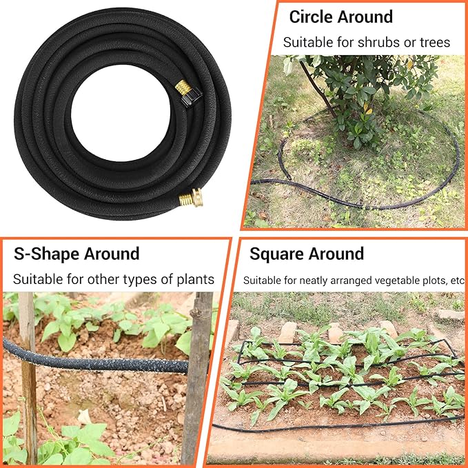 MAMIZO Soaker Hose 50 ft 1/2", Solid Brass Connectors Rubber Longer Lasting, Heavy Duty Drip Hose to Save 70% Water, Soaker Hose for Garden, Lawn and Yard (1/2" 50ft)