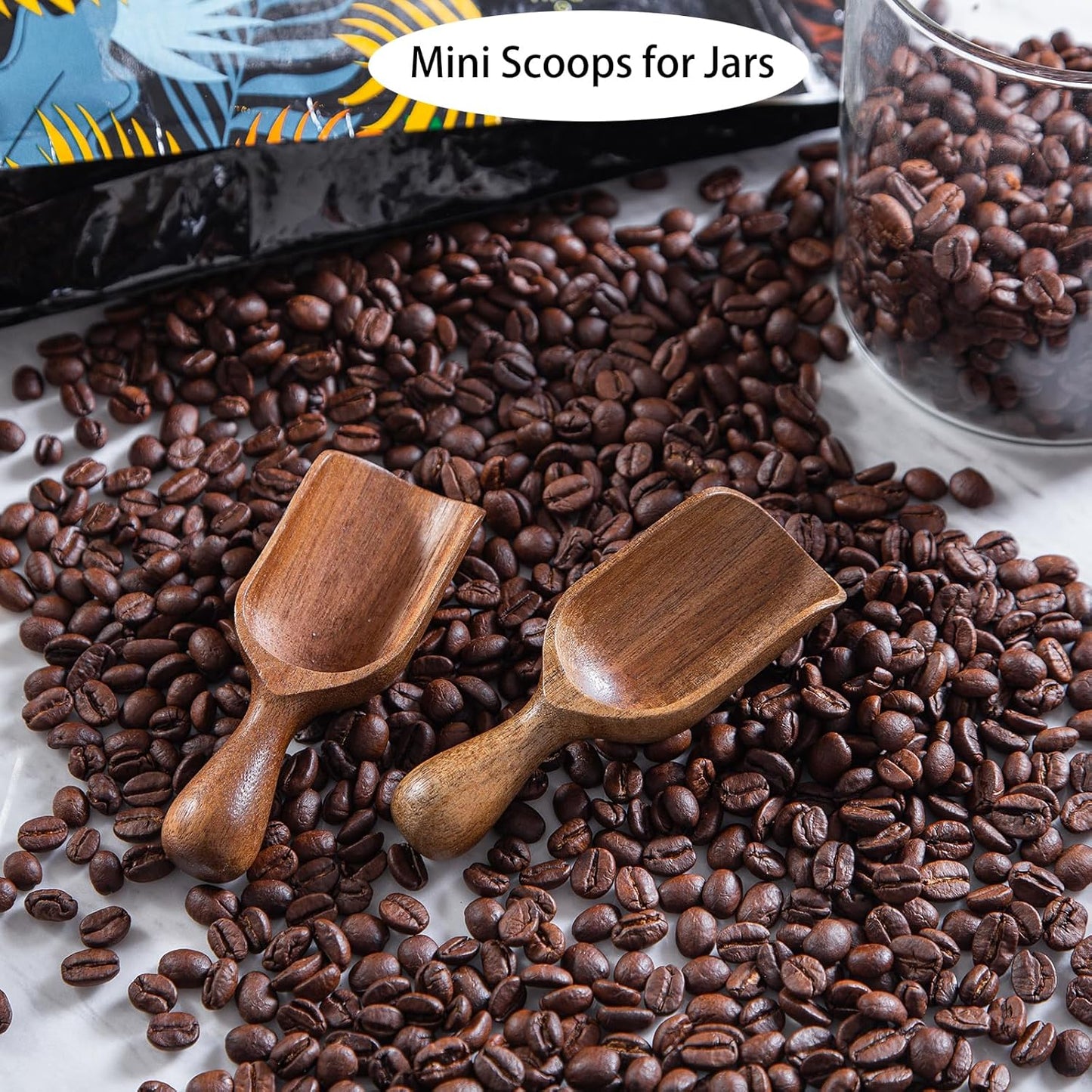 Wooden Scoop for Canisters 6PCS Acacia Wood Scoops for Jars Measuring Spoons for Ground Coffee Scoops Wooden Scoops Measuring Scoop for Seasoning Bath Salt Laundry Detergent Shovel-Multipurpose