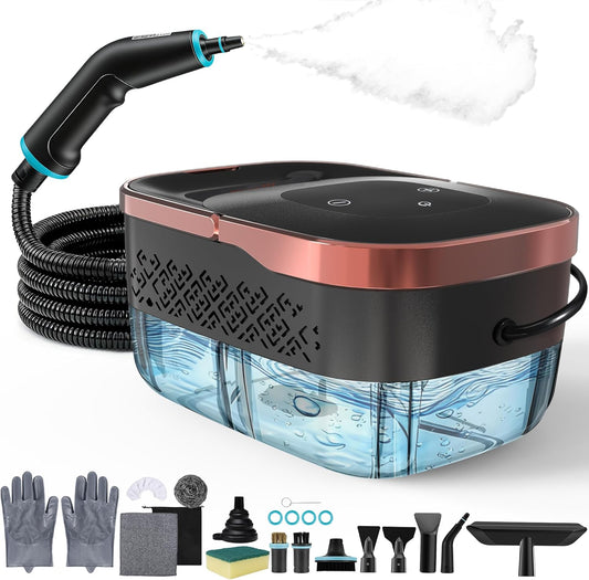 Steam Cleaner, 4 Bar High Pressure Steamer with 6-Level Adjustable, 15s Heat-Up, 42.7oz Large Tank, 7ft Extended Hose, 18 pcs Accessories, Portable Steam Cleaner for Home, Car, Tile, Grout, Grease