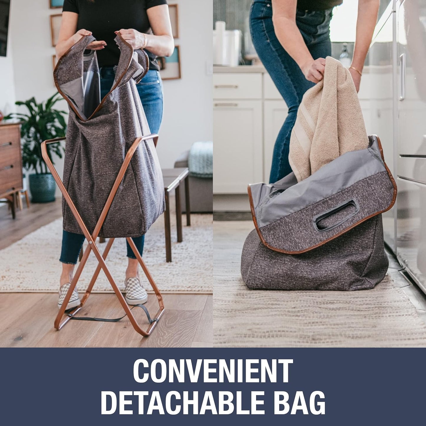 CleverMade Collapsible Laundry Hamper X-Frame Laundry Basket - Heather Gray 71L / 18 Gal - Space Saving Storage Container Organizer Stylish Home Decor