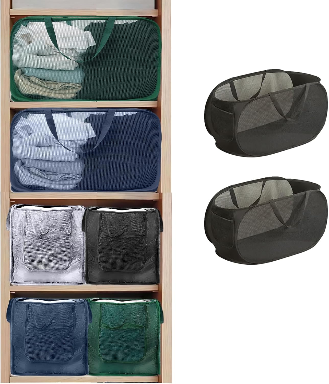 2 Pack Closet Storage Bins, Storage Containers for Closets, Fabric Closet Bins for StorageDecorative ,Collapsible Baskets for Organizing Clothes Toy Nursery (Black/Black)