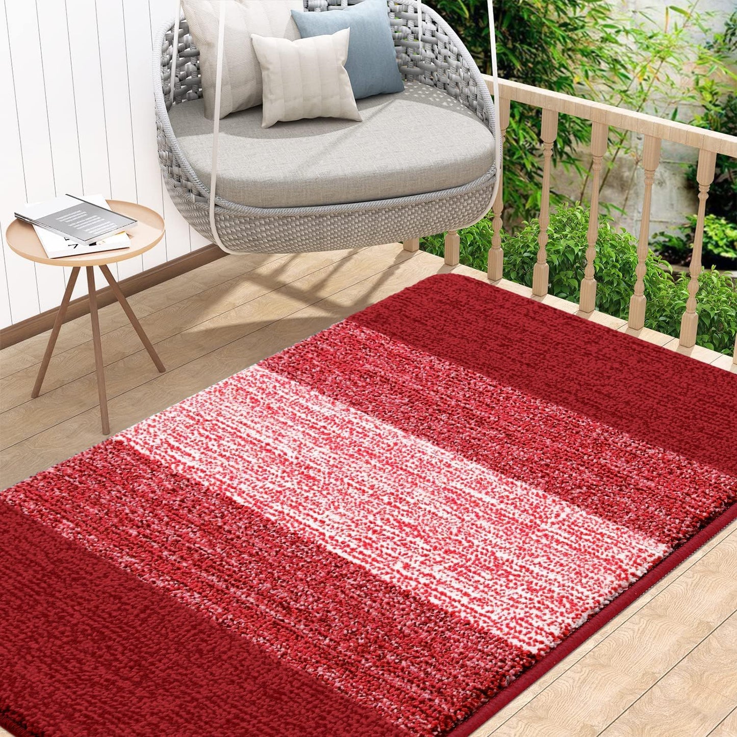 Kitinjoy Indoor Outdoor Door Mat, 48x32 Non-Slip Absorbent Dirt Trapper, Low-Profile Washable Inside Entrance Front Floor Mat, Sturdy Soft Entry Doormats for Entryway, Burgundy