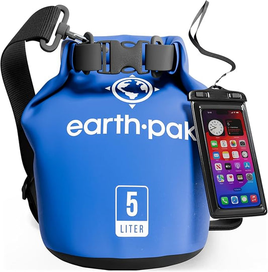 Earth Pak Waterproof Dry Bag - Roll Top Waterproof Backpack Sack Keeps Gear Dry for Kayak with Waterproof Phone Case