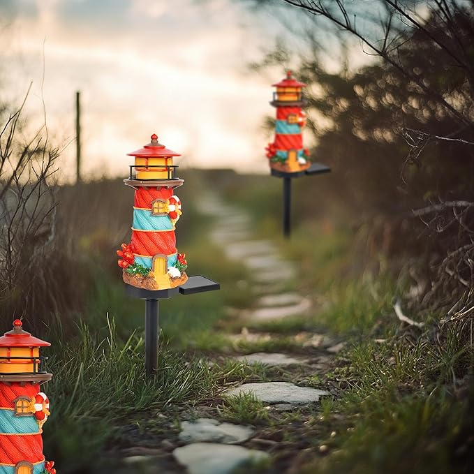 Dazzle Bright Miniature Lighthouse Pathway Decorative Lights, Solar Lights Outdoor Miniature Lighthouse Waterproof Garden Stake Light for Fairy Garden Pathway Lawn Yard Gifts Decoration