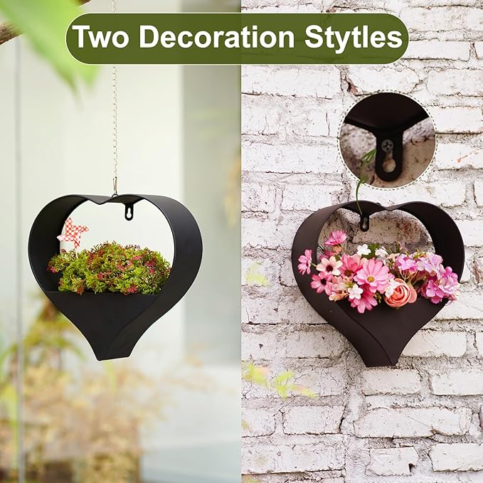 Metal Plant Hangers Indoor and Outdoor: Birthday Gifts for Women Mom Wife Father Garden Lovers - Black Heart Shape Hanging Planters Perfect for Window Wall Living Room Office Decor