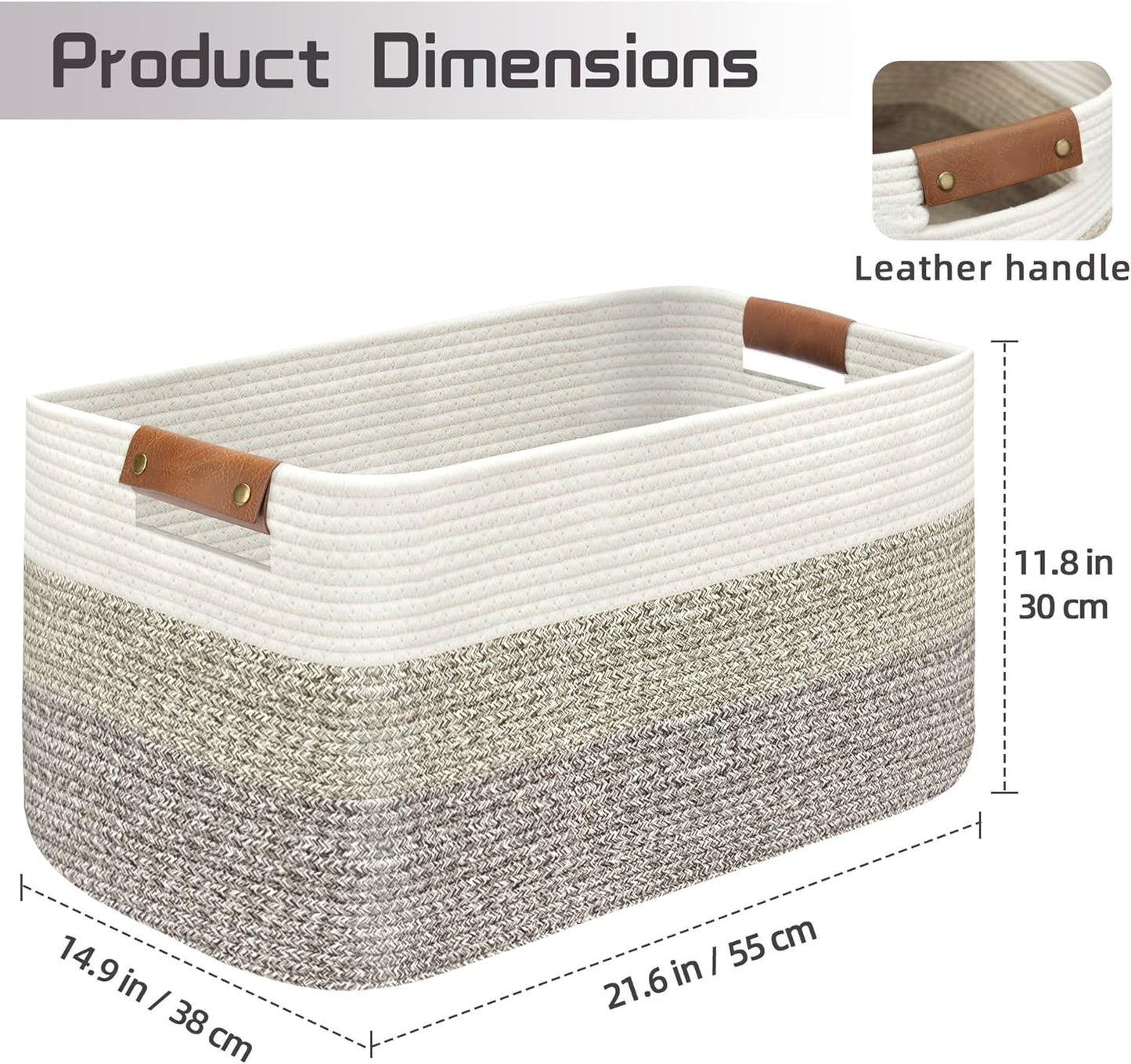 Large Collapsible Laundry Basket, Clothes Hamper for Blanket, Toy, Towels, Woven Baskets for Storage, Nursery Home Decor Living room 21.6" x 15" x 11.8", Gradient Brown