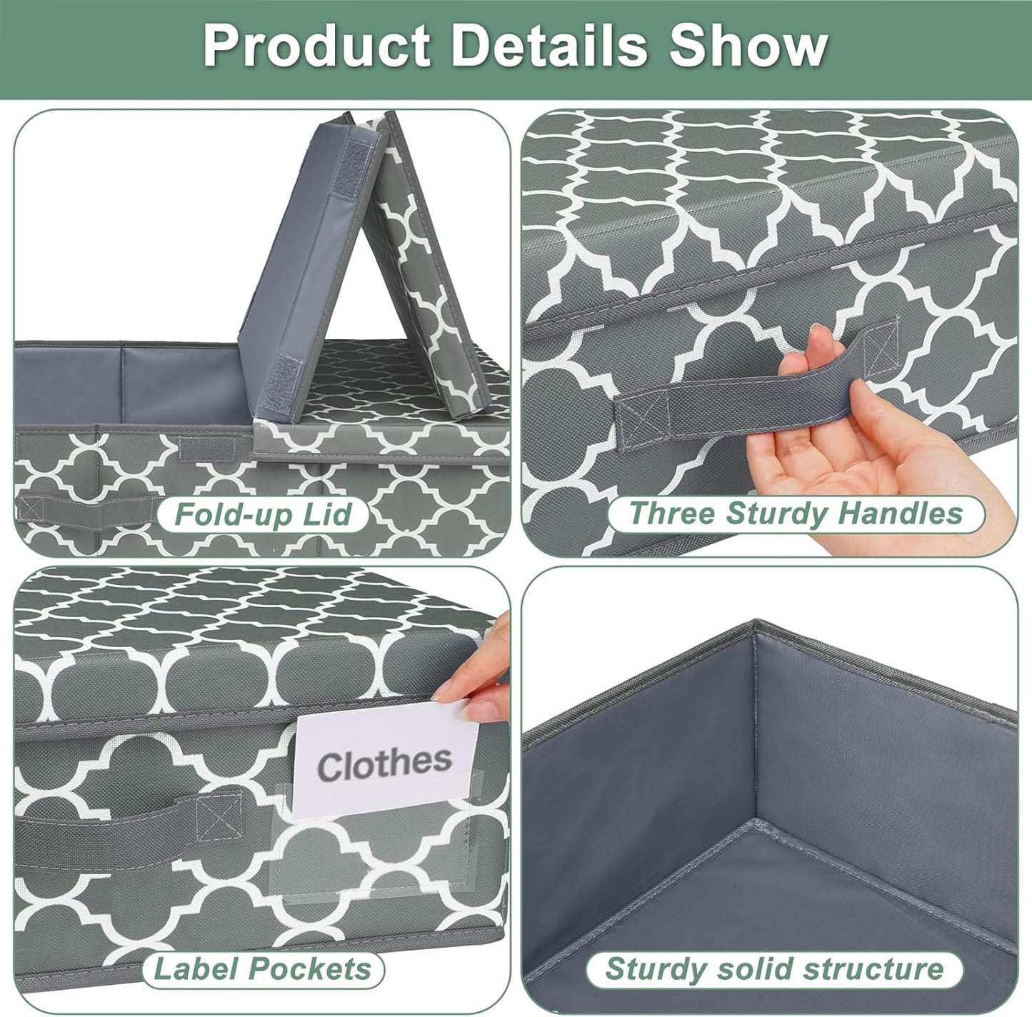 punemi Under Bed Storage Containers Bins With Lids, 6 Inches Tall Flat Underbed Clothes Storage W/Sturdy Sidewalls & Bottom, Low Profile Under Dorm Bed Storage Drawers With 3 Handles (Lantern Pattern)